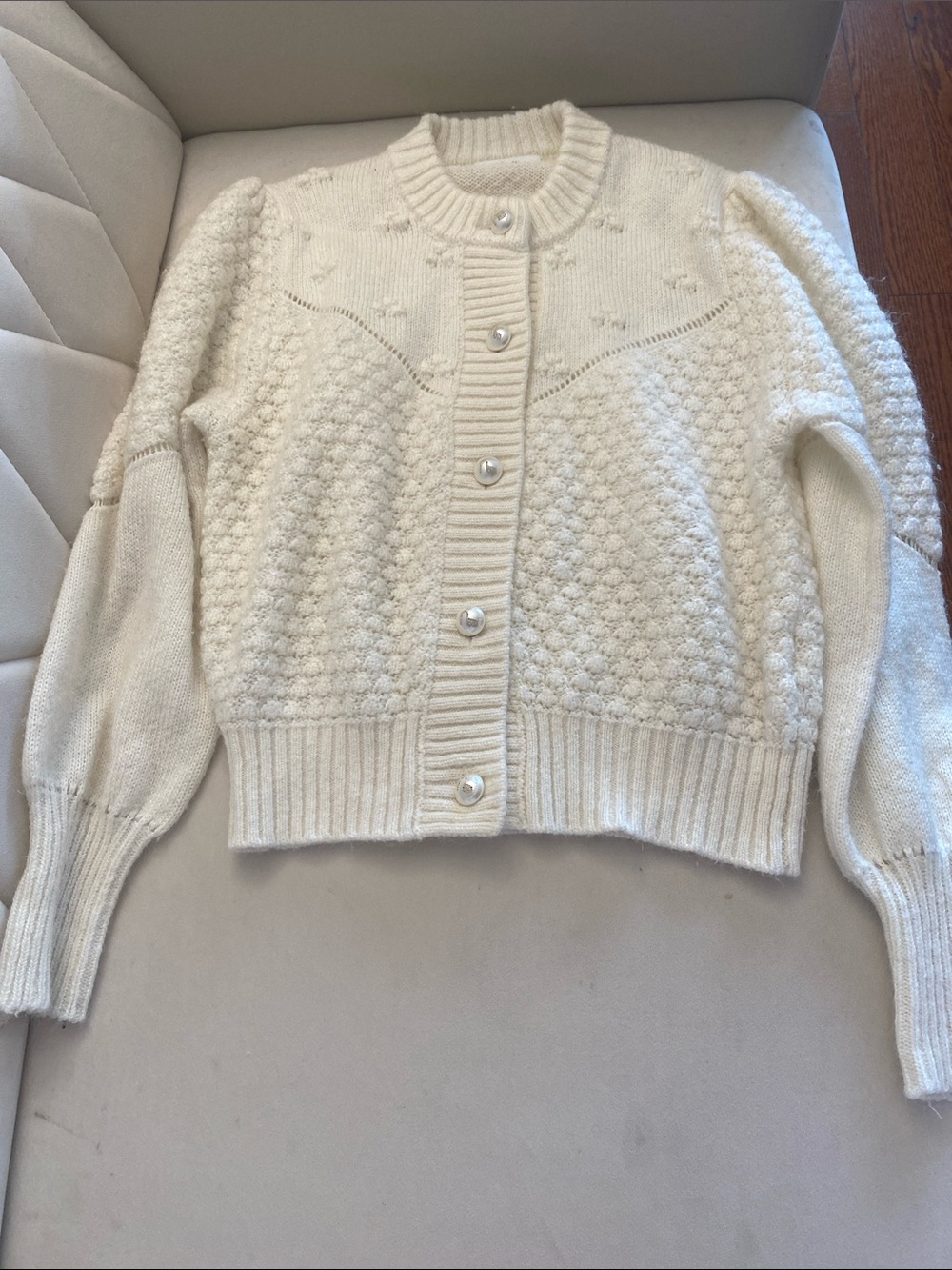 Cream Textured Knit Button-Up Sweater Cardigan